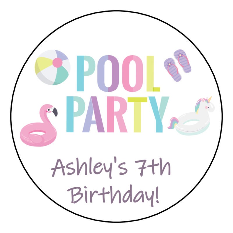 12 Pool Party Stickers, Personalized, Labels, Tags, Favor Stickers, 2.5 ...