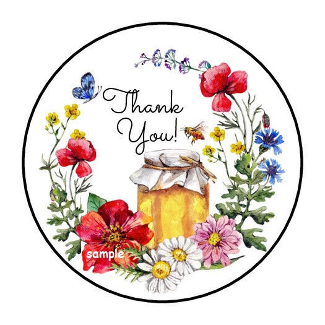 30 Pretty Thank You Floral Wreath and Honey Envelope Seals Labels ...
