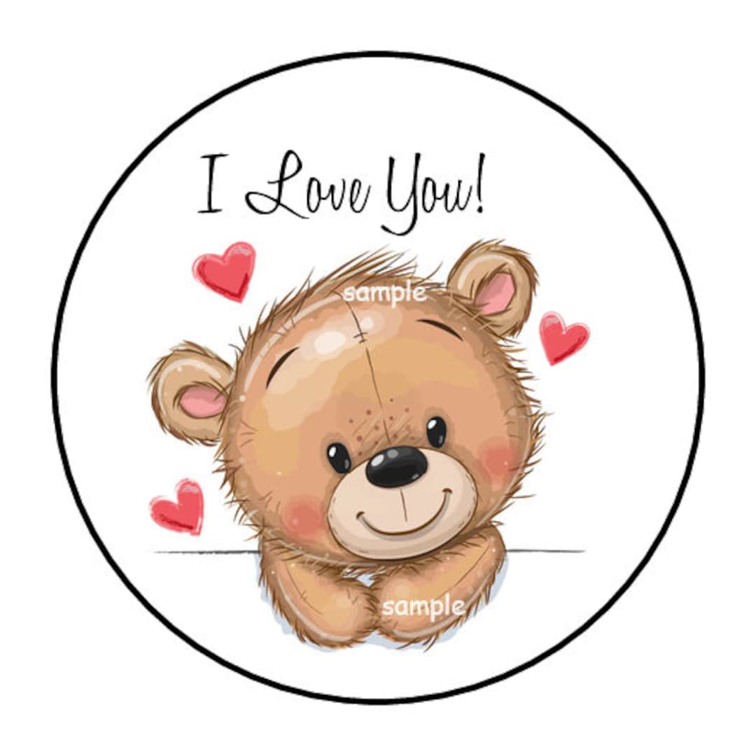 30 Cute I Love You Teddy Bear Stickers, Envelope Seals, Labels