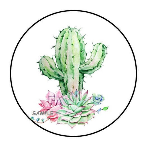 30 watercolor cactus and succulents envelope seals labels stickers 1.5" round