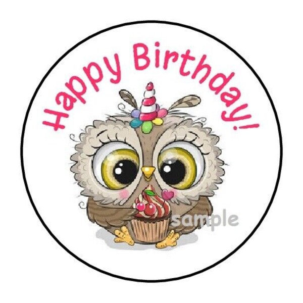 30 happy birthday owl envelope seals labels stickers 1.5" round party favors