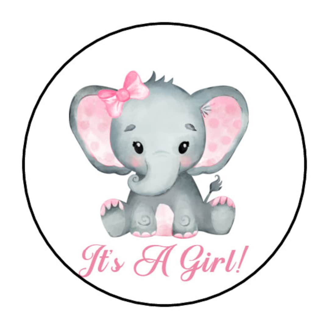 30 It's a Girl Pink Baby Elephant Stickers, Baby Shower, Envelope Seals