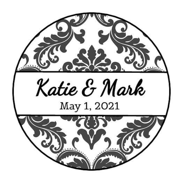 30 black and white damask bridal shower stickers favors tag wedding personalized