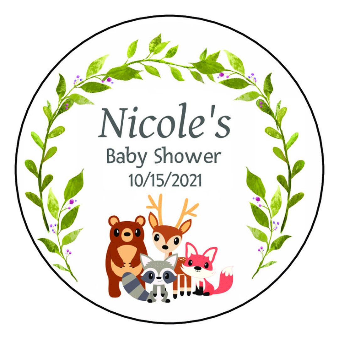 12 Woodland Animals Baby Shower Stickers, Labels, Tags, Favor Stickers