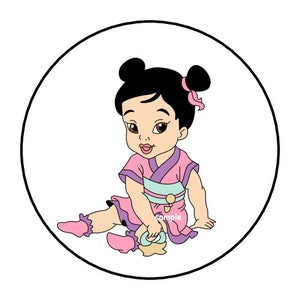 30 Baby Mulan Stickers, Labels, Favors, Tags, Custom Made, 1.5&quot;, Round