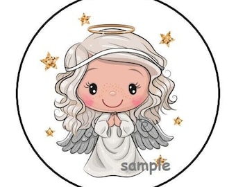 30 cute angel envelope seals labels stickers 1.5" round girl stars christmas