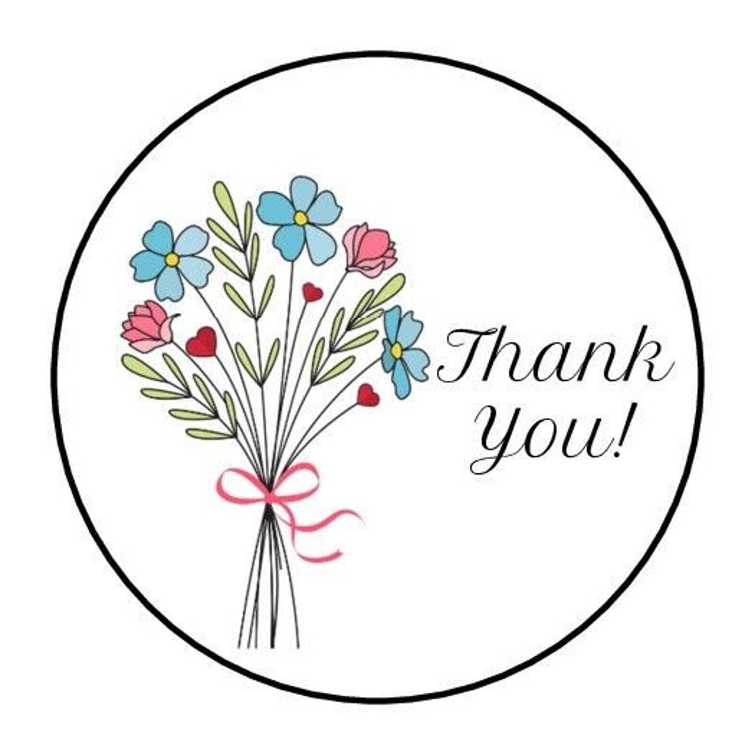 30 Thank You Floral Envelope Seals Labels Stickers 1.5" Round Flowers ...