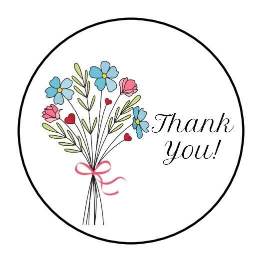 30 Thank You Floral Envelope Seals Labels Stickers 1.5" Round Flowers ...