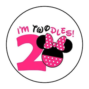 30 minnie mouse i&#39;m twodles stickers envelope seals labels 1.5&quot; round custom