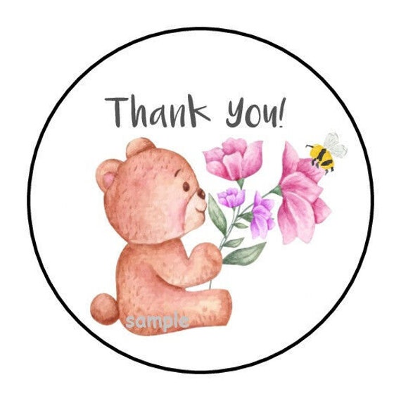 30 Teddy Bear and Balloons Stickers, Baby Shower, Labels, Envelope Seals,  Blue, 1.5, Round
