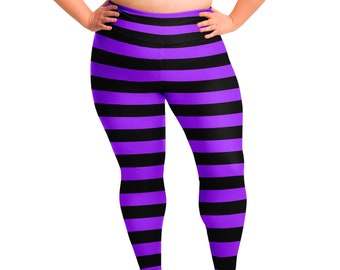 Purple and Black Striped Plus Sized Leggings, Leggings, Purple Leggings, Black Leggings