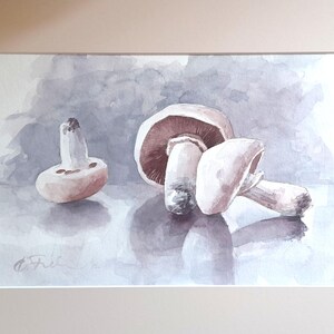 Acquerello originale “Funghi”, unico con passe-partout