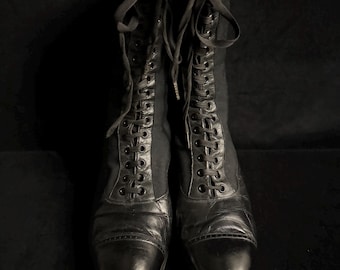 Antique French Leather Lace Up Boots, Victorian Style