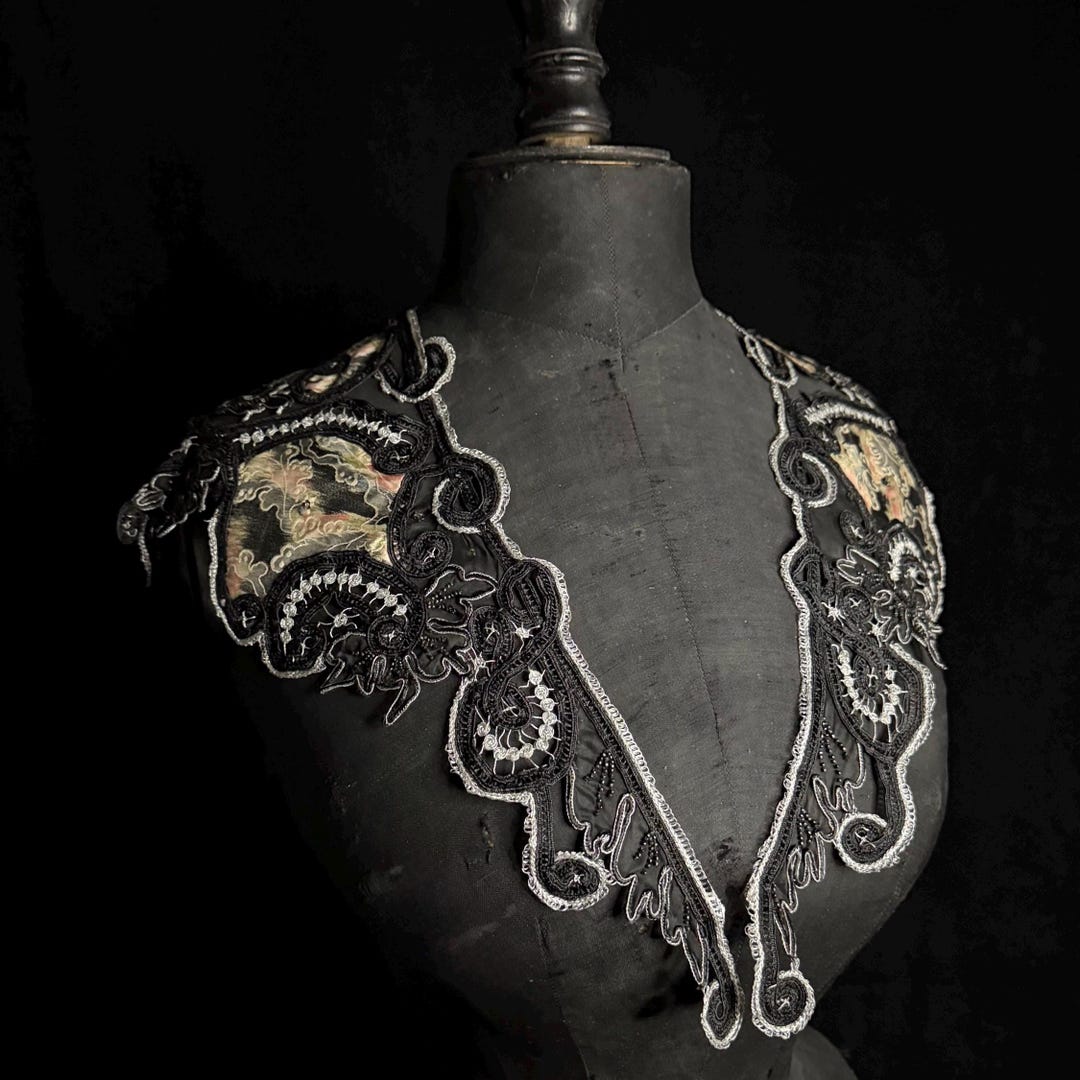 Victorian Collar With Unusual Inserts of Jacquard Fabric and Silver ...