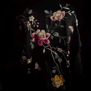 1920s Embroidered Japanese Kimono: Antique Floral Rayon Robe