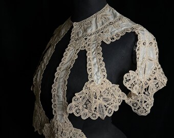 Stunning Antique Silk And Lace Collar With Lapettes. Rare Antique Collar. Historic Period Costume Accessory. Handmade Antique Collar.