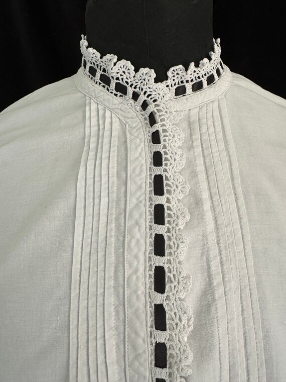 French Antique Blouse With Hand Crochet Trim And B