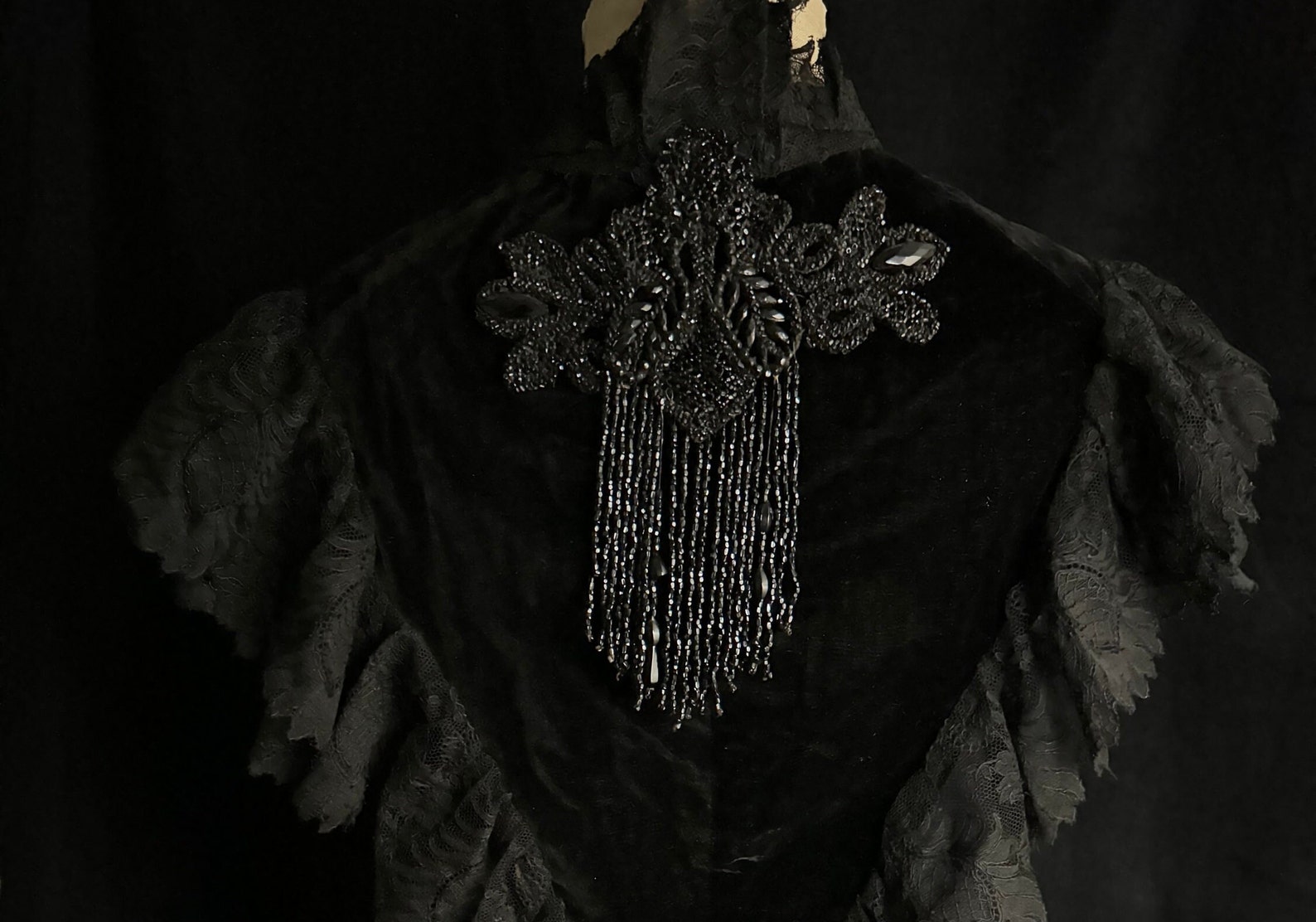 Dark Red Velvet & Lace Capelet main image 1