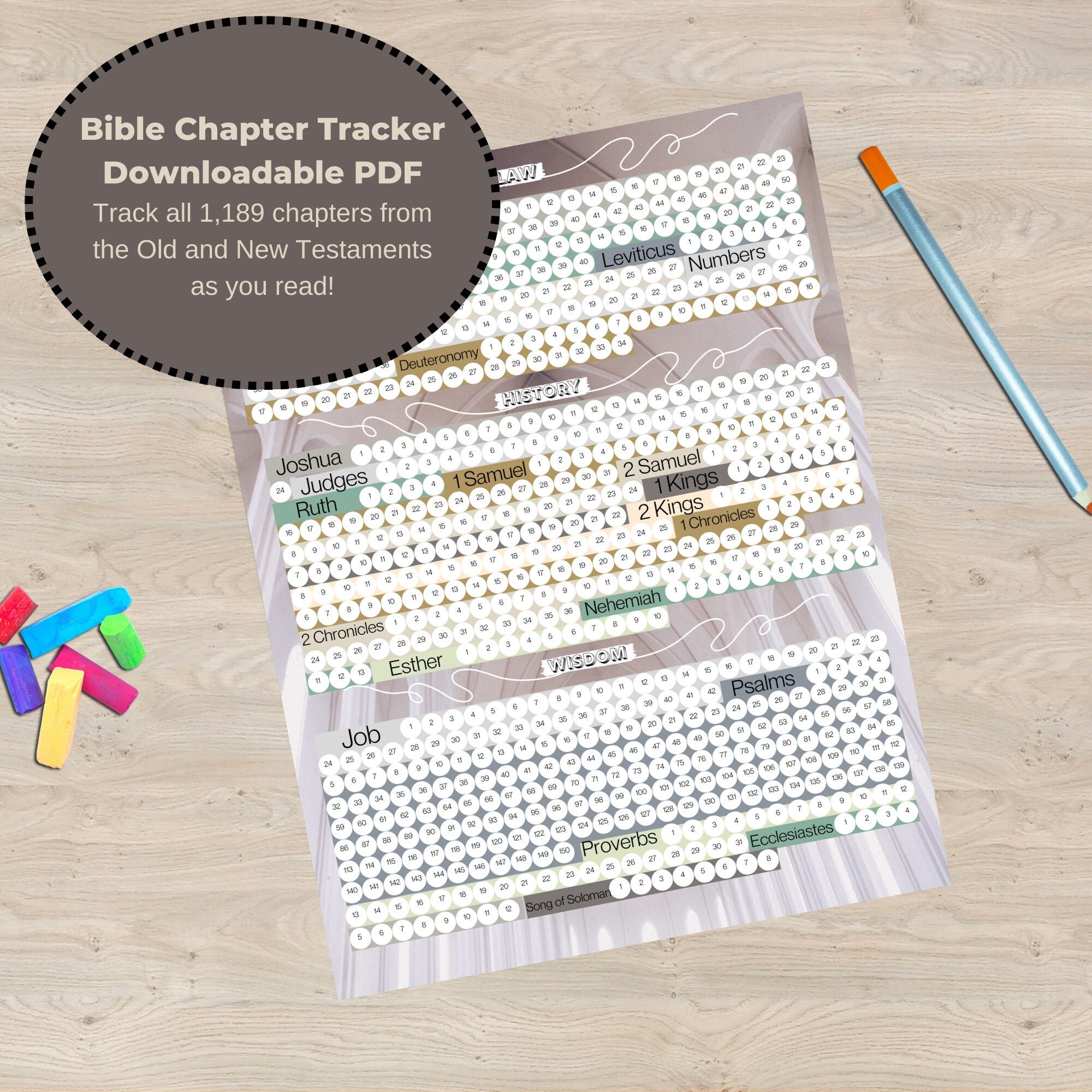 Bible Chapter Tracker | Color in All 929 Old Testament Chapters and 260