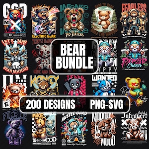 Puede incluir: Una colección de 200 diseños de osos en formato PNG y SVG. Los diseños presentan osos en varias poses y estilos, incluyendo dibujos animados, realistas y abstractos. Los diseños son perfectos para usar en camisetas, tazas, fundas de teléfono y otras mercancías.