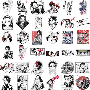 May include: A collection of 36 colourful stickers featuring characters from the anime series Demon Slayer. The stickers feature various characters, including Tanjiro Kamado, Nezuko Kamado, Zenitsu Agatsuma, Inosuke Hashibira, and Giyu Tomioka. The stickers are printed on high-quality vinyl and are perfect for decorating laptops, water bottles, notebooks, and more.