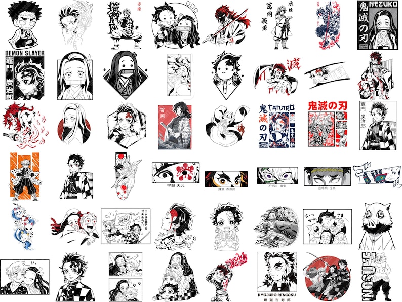 May include: A collection of 36 colourful stickers featuring characters from the anime series Demon Slayer. The stickers feature various characters, including Tanjiro Kamado, Nezuko Kamado, Zenitsu Agatsuma, Inosuke Hashibira, and Giyu Tomioka. The stickers are printed on high-quality vinyl and are perfect for decorating laptops, water bottles, notebooks, and more.