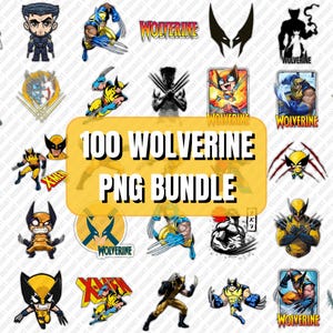 Puede incluir: Un collage digital de 100 imágenes con el personaje de Marvel Comics Wolverine. Las imágenes están en varias poses y estilos, incluyendo dibujos animados, realistas y estilizados. Las imágenes están todas en formato PNG y son perfectas para usar en proyectos digitales.