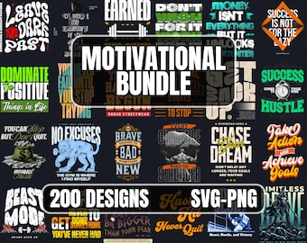 200 Motivational T-Shirt Designs | SVG and PNG Files for Sublimation & Print | Trendy Urban Graphics