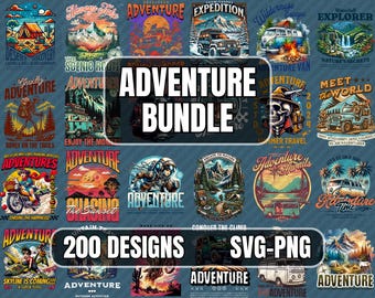 200 diseños de camisetas de aventura / Archivos SVG y PNG (Descarga digital)