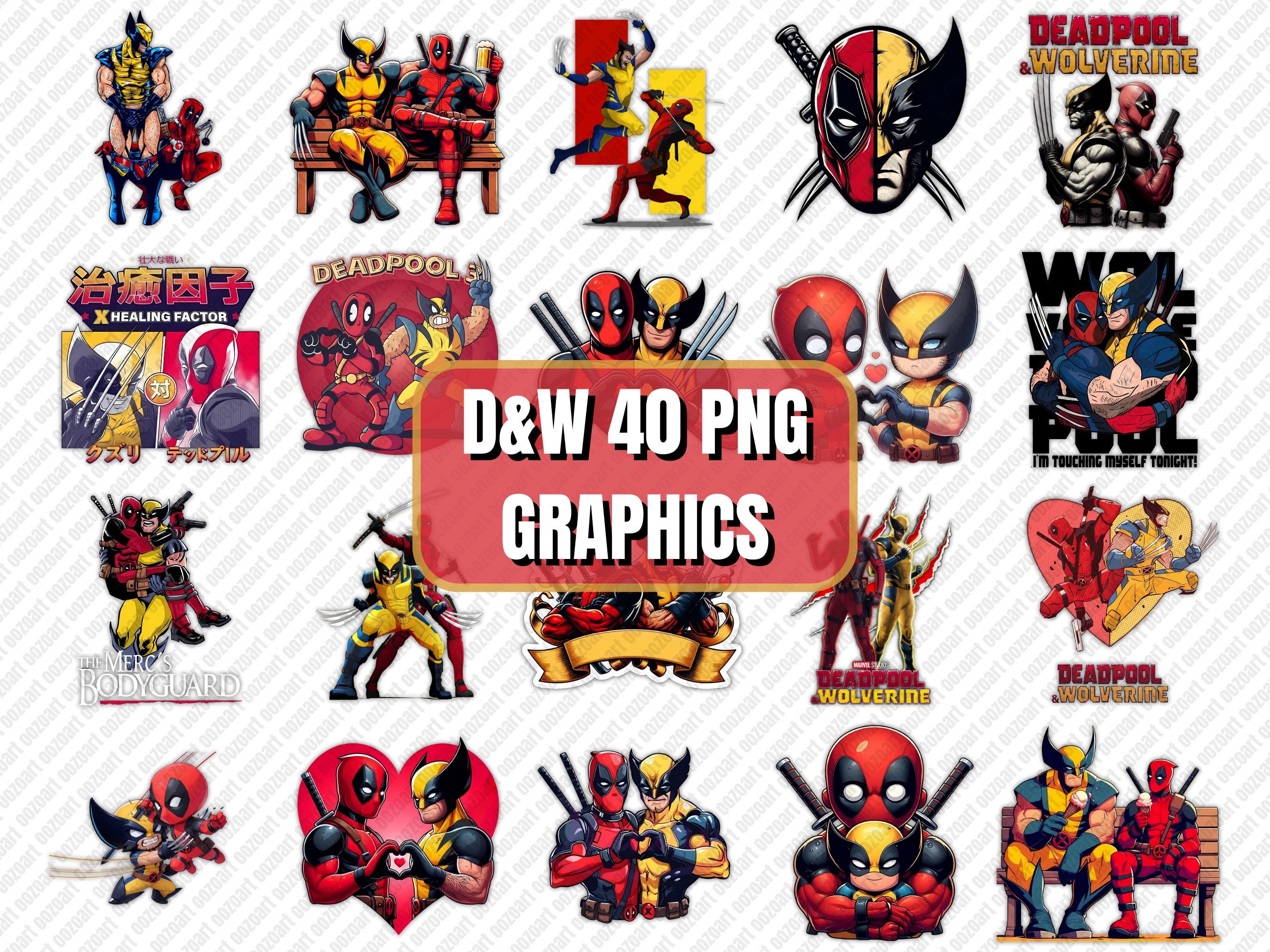 Deadpool und Wolverine Mega Pack - 40 hochwertige PNGs für digitales Kunsthandwerk