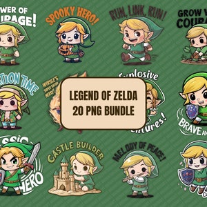 20 Legend of Zelda Link PNGs – High-Quality Digital Download for Crafting, Design, Scrapbooking, Stickers, and More