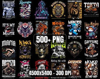 Streetwear Graphics PNG Bundle | 500+ Urban T-Shirt Designs (Digital Download)