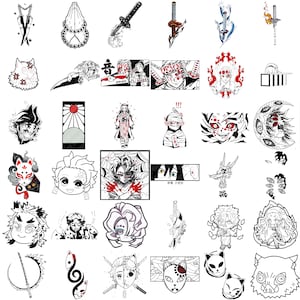 May include: A set of 30 black and white anime character illustrations. The characters are from the popular anime series Demon Slayer. The illustrations feature various characters from the show, including Tanjiro Kamado, Nezuko Kamado, Zenitsu Agatsuma, and Inosuke Hashibira. The illustrations are perfect for fans of the show and can be used for a variety of purposes, such as decorating notebooks, creating stickers, or making custom phone cases.