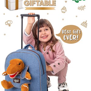 Kids' Dinosaur Backpack & Brown T-Rex Stuffed Plush Toy — Classic Rolling Trolley Bag