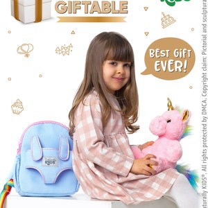 Toddler Backpack — Unicorn Backpack & PINK Stuffed Unicorn Plush Toy SMALL w pockets, Unicorn Toy for Unicorn Birthday Party Kids Backpack