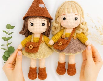 Custom Crochet Amigurumi Doll Set: Handmade Plush Girls with Bags