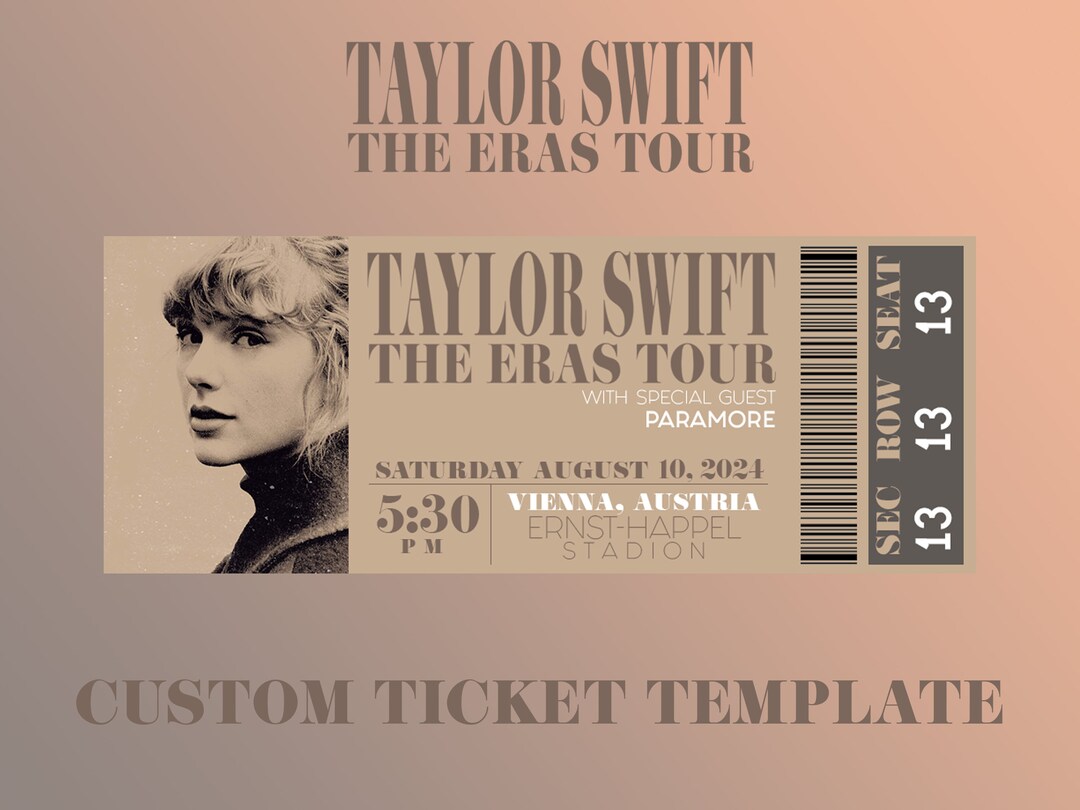 Taylor Swift the Eras Tour 2023/2024 Evermore Era, Ticket Template