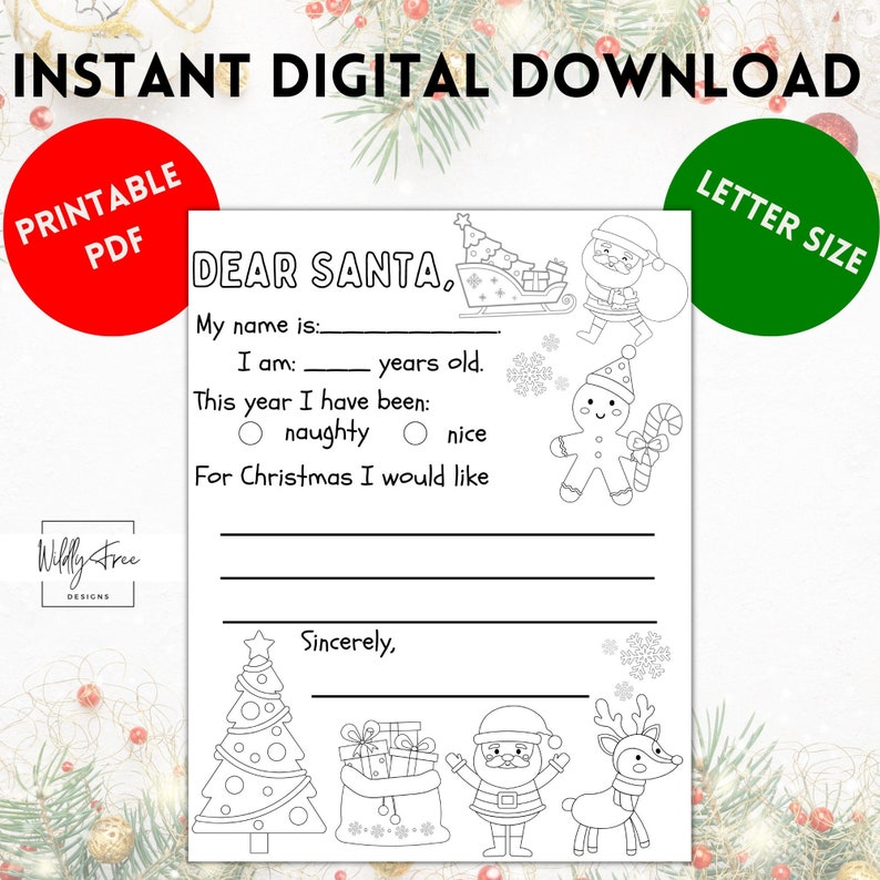 Letter to Santa Coloring Page Printable PDF Christmas - Etsy