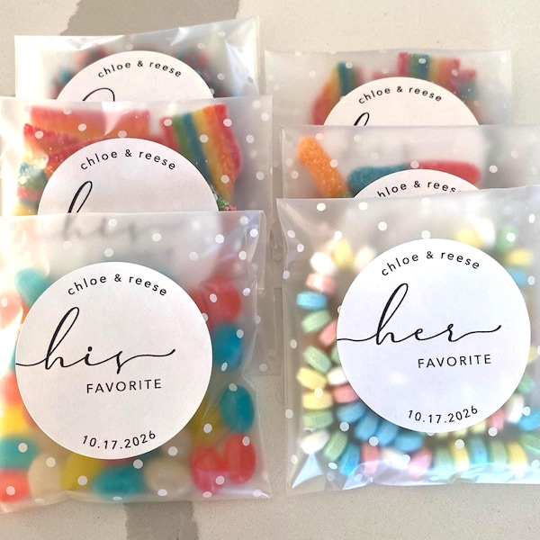 Wedding favors, His & Her favorite treat bags, Bachelorette party gifts