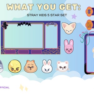Stray Kids Twitch Overlay Set / Premade SKZ 5Star Overlays Full Package - 4 Scenes, Overlays, 2 Webcam, 8 Emotes, 7 Sub Badges, 2x 25 Panels