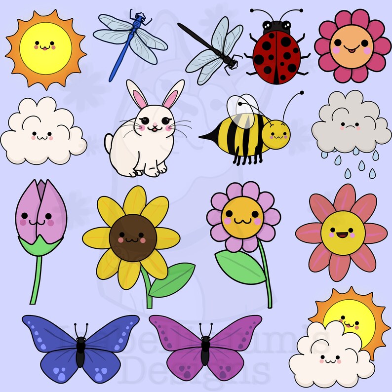 Kawaii Adorable Spring Clipart Spring Clipart Set Cute Spring Images ...