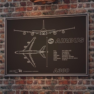 Airbus A380 Poster, Gift For Pilot, Aviation Art, Plane Gift, Plane Poster, Mancave Aircraft Art, Retirement Gift, Plane Blueprint, Wall Art