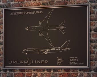 Boeing 787 Poster, Dreamliner Blueprint, Gift for Pilot, Gift for
