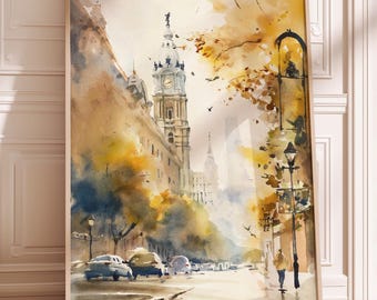Philadelphia Street Watercolor Art Print: Textured Fine Art Paper, Framed Option