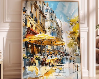 Paris Street Cafe Watercolor Art Print, Romantic Bistro Decor #P231