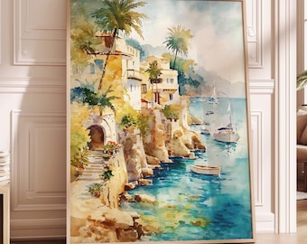 Mallorca Spain Coastline Watercolor Print Framed or Unframed #1021