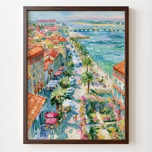 St. Augustine Watercolor Poster, Vibrant Coastal Cityscape Art Print, Travel Wall Decor N207
