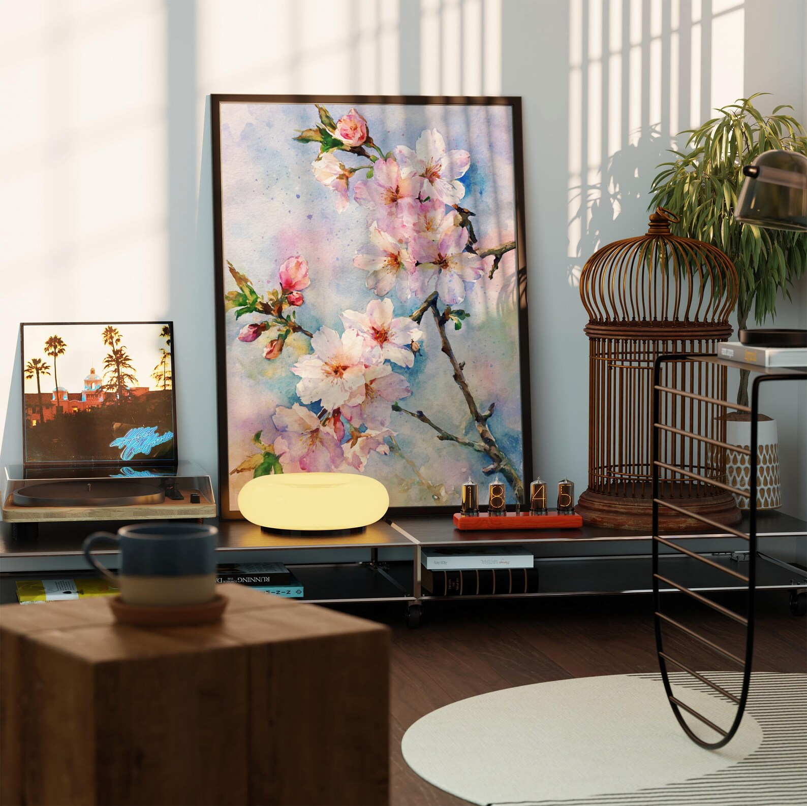Cherry Blossom Watercolor Poster, Pink Sakura Floral Wall Art Print ...