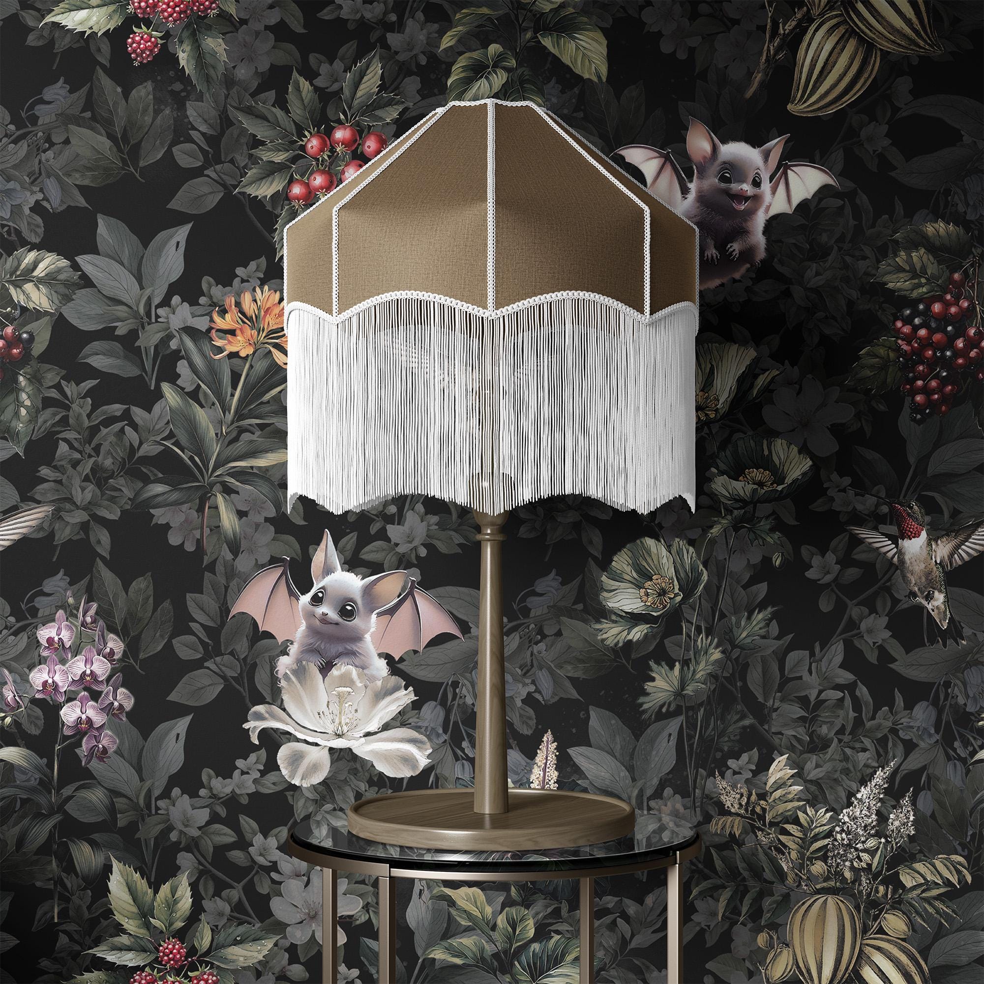 Dark Secret Garden Wallpaper: Bats, Berries, Hummingbirds - Peel and Stick