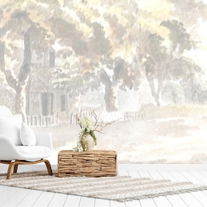 Vintage Mural Peel and Stick Wallpaper, Light Scenic Landscape Painting Wallpaper, Removable Wallpaper Mural
